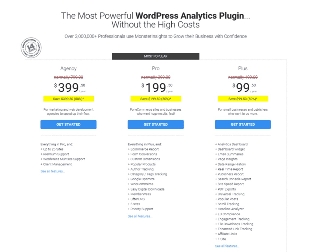MonsterInsights Plan and Pricing