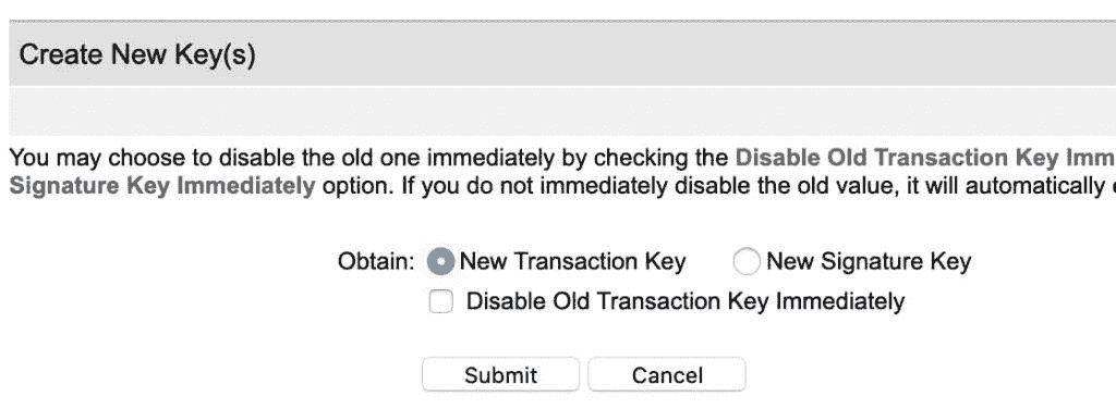 Create New Transaction Key in Authorize.Net Account