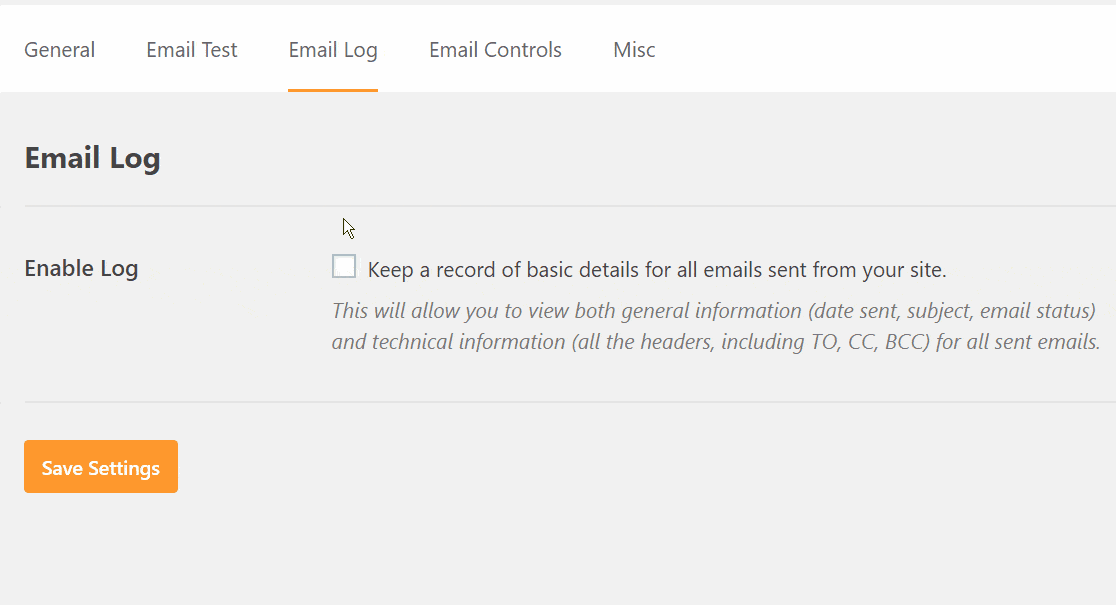 Email Log Options