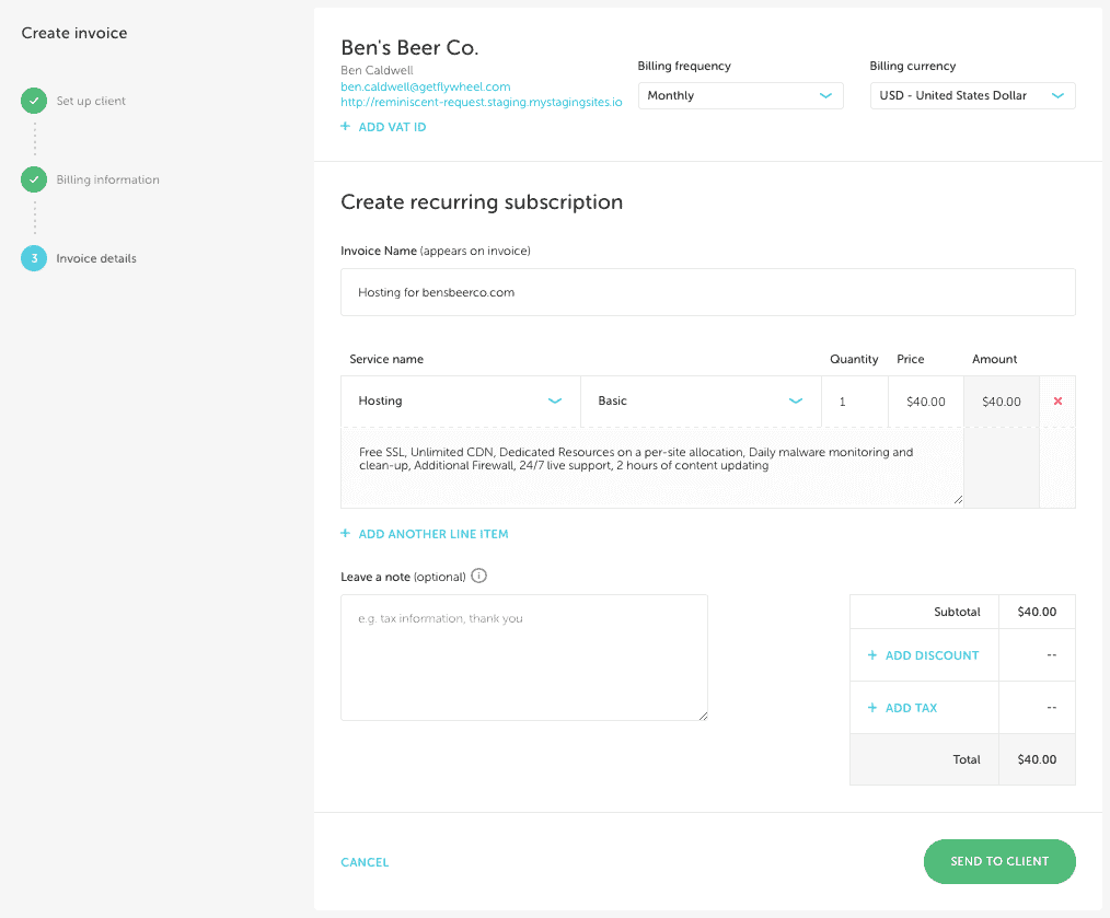 Flywheel Growth Suite Client Invoice