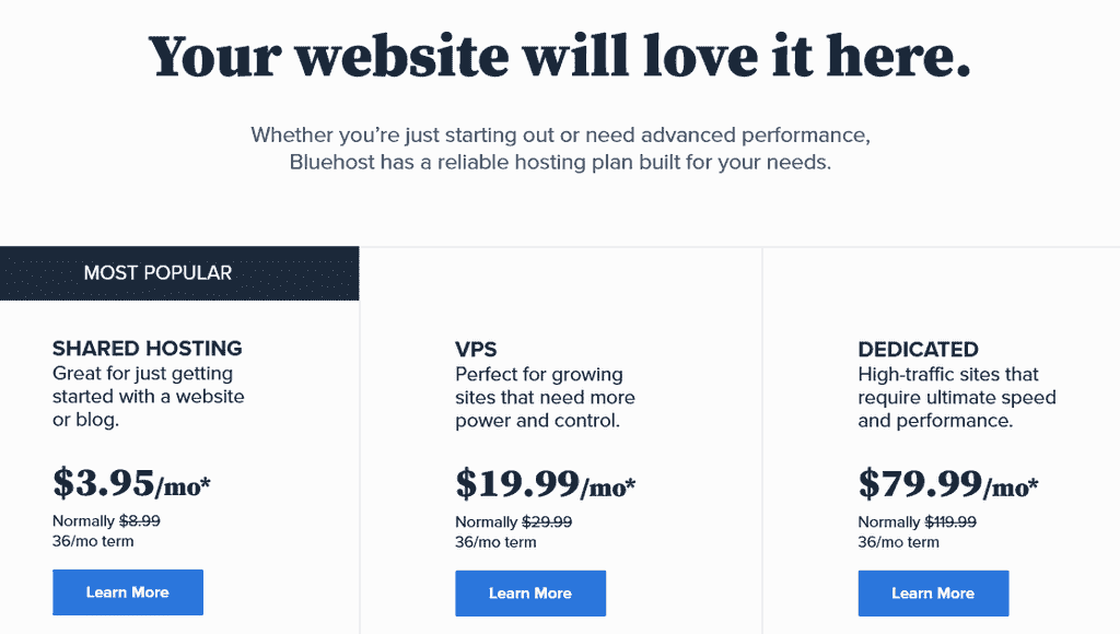 Bluehost Affordable Hosting Plans