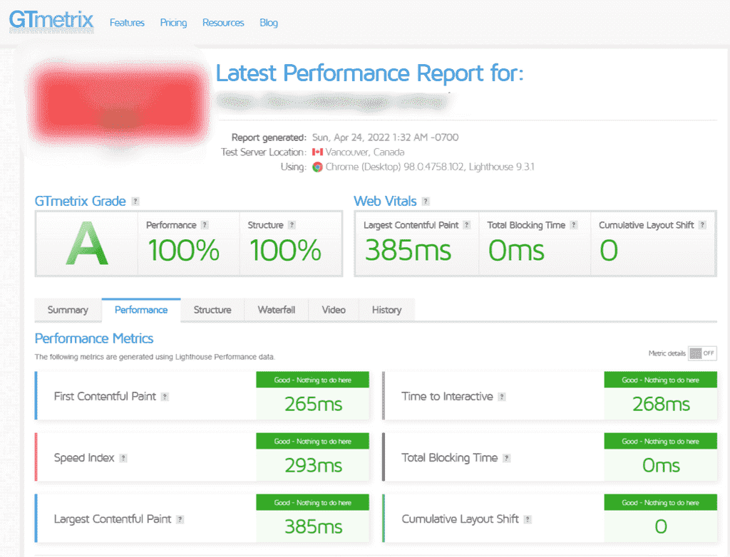 Rocket.net GTMetrix Speed Test