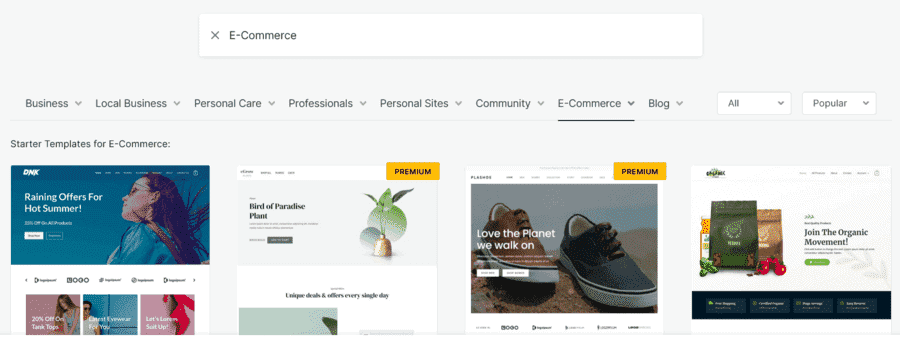 Astra Pre-built Templates Library Page