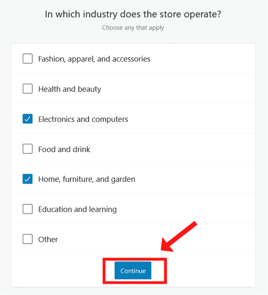 Select eCommerce Industry in WooCommerce