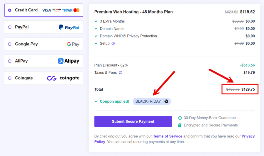 Hostinger Black Friday Premium Shared Plan Checkout