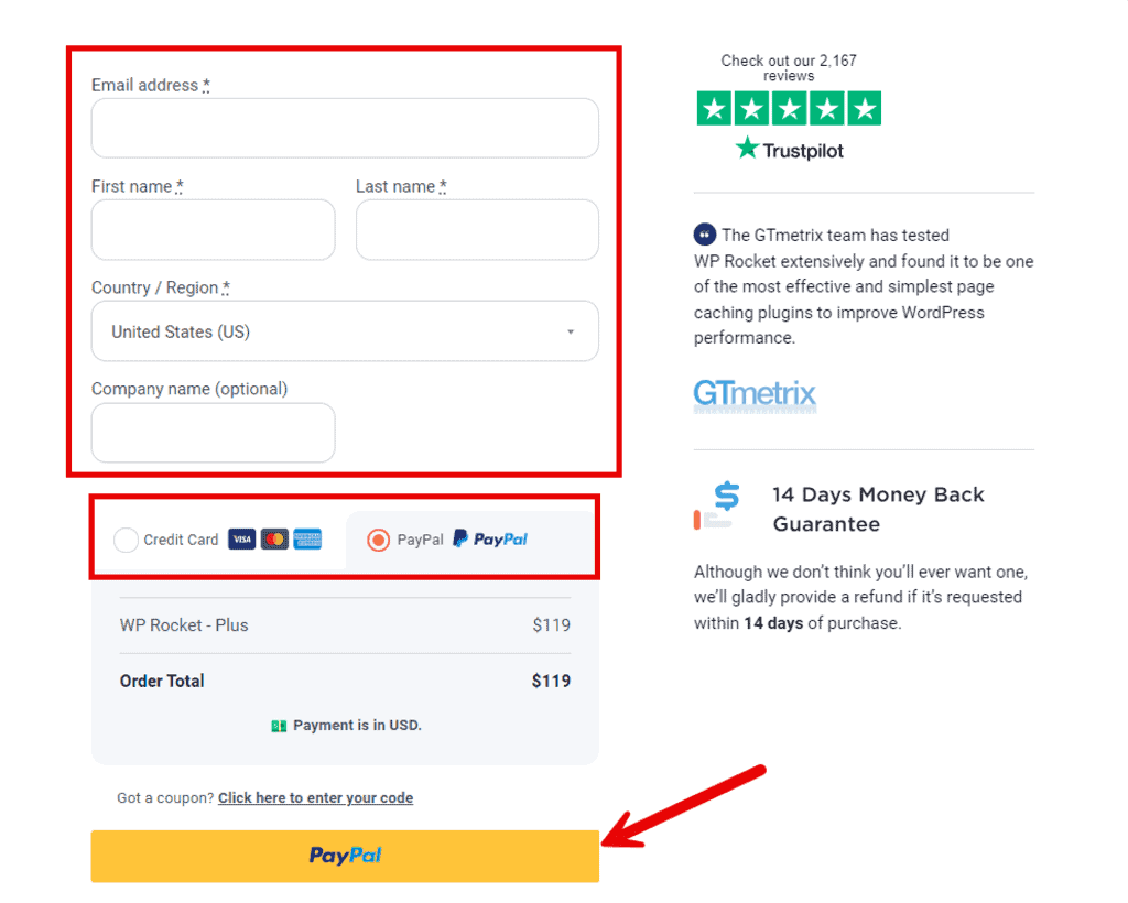 WP Rocket Checkout Page