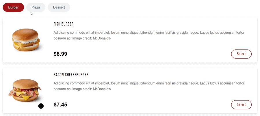 Product Menu Layout