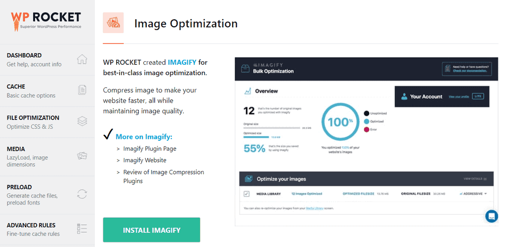 WP Rocket Image Optimization Tab