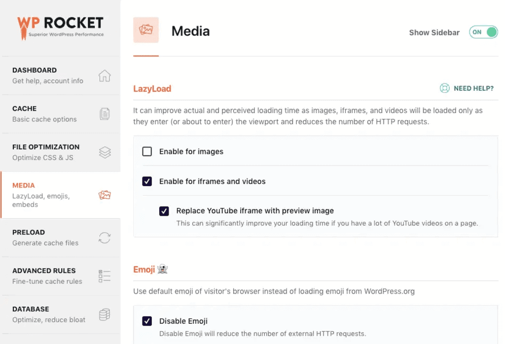 WP Rocket Media Tab